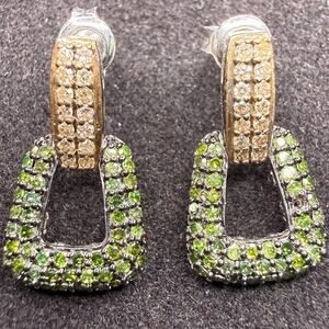Solid 925 Sterling Silver 1CTW Natural Green And Champagne Diamond Earrings